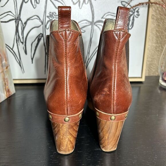 Five worlds cordani leather Chelsea boots cognac studded wood wedge 6 - Picture 2 of 8
